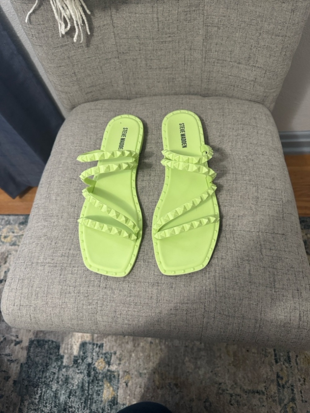 Steve Madden Neon Lime Studded Slide Sandals - Lime